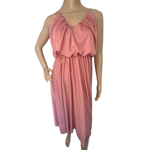 ASOS Pink Spaghetti Strap Ruched Stretchy Flowy Loose Fit Long Dress - Picture 1 of 4